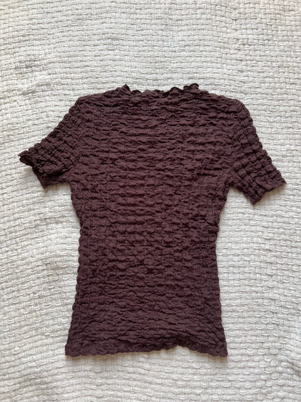 Zara Crinkle Textured Bubble Top Size Small Brown Minimalist - Picture 5 of 6